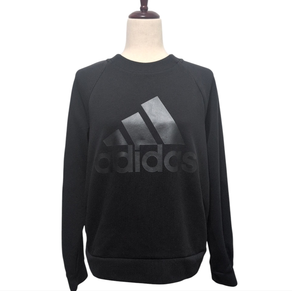 Adidas Womens Black Tonal Logo Raglan Long Sleeve Sweatshirt Pullover Size M